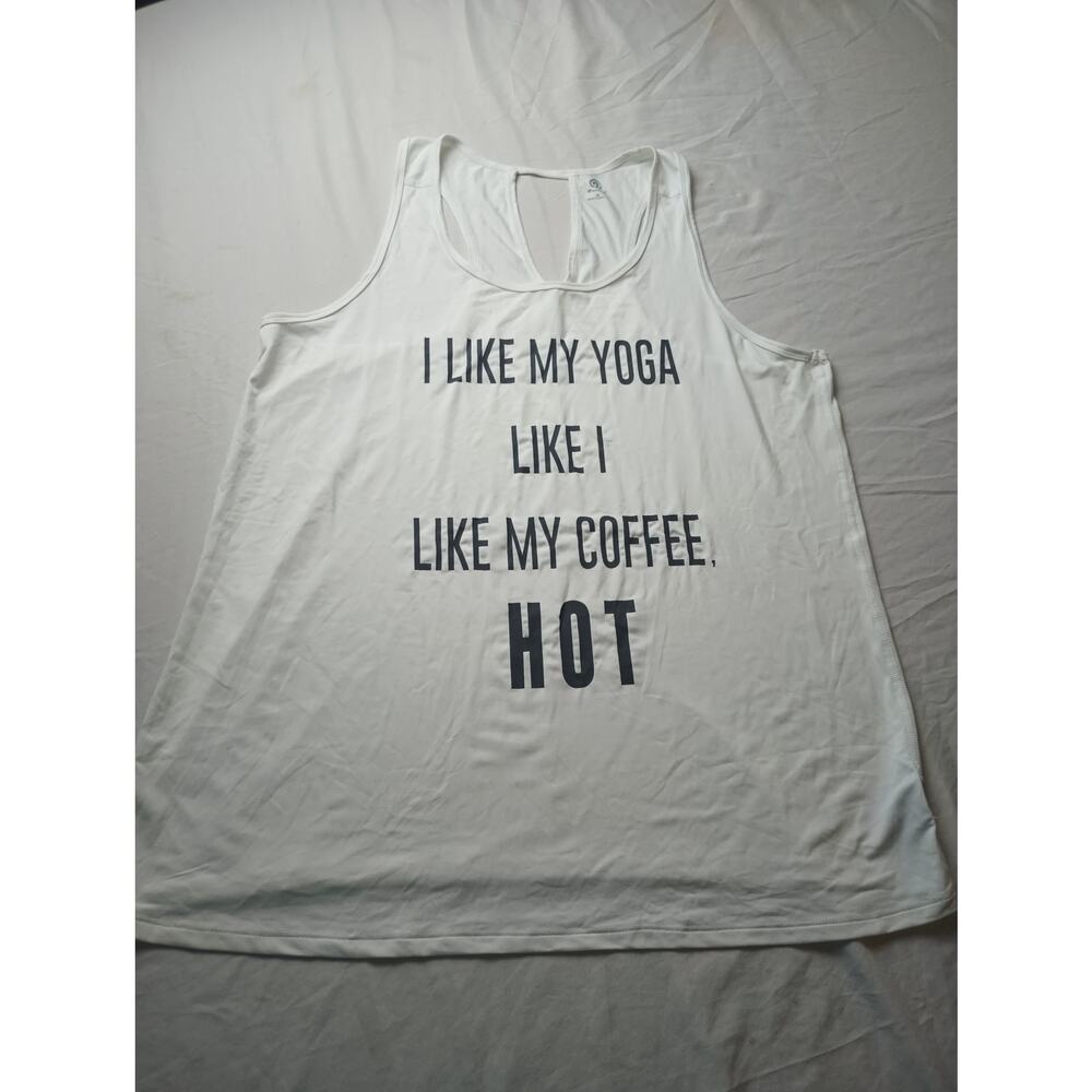 Champion Women Pullon Tank Top White "I Like Yoga like I like my coffee Hot!" XL